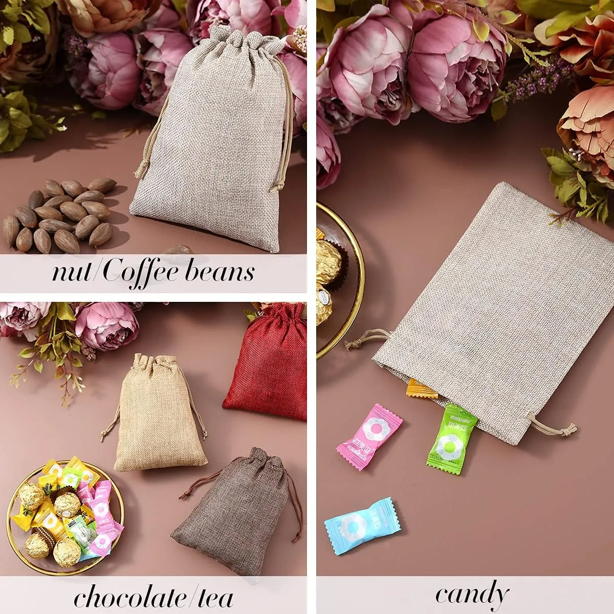 25pcs Grey Small Burlap Gift Bags with Drawstring Jewelry Pouches for Wedding Favors Birthday Party Christmas DIY Craft Home Supplies(5x7Inch)