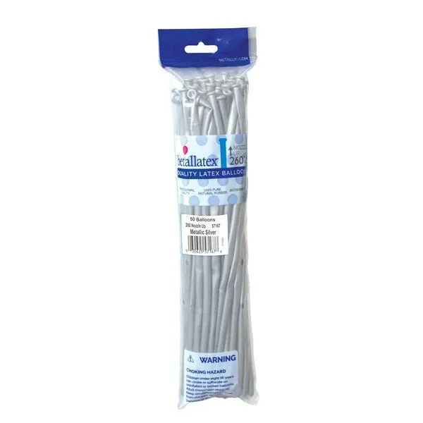 260 Sempertex Latex Balloon Pack, Metallic Silver | 50 ct