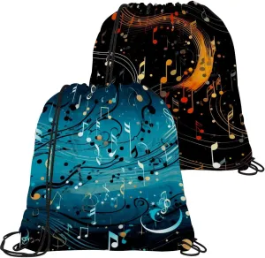 2pcs Drawstring Bag for Women Men,Water Resistant Spatial Blue Notes Gym Bag String Cinch Backpack Sackpack for Sports Swimming Beach