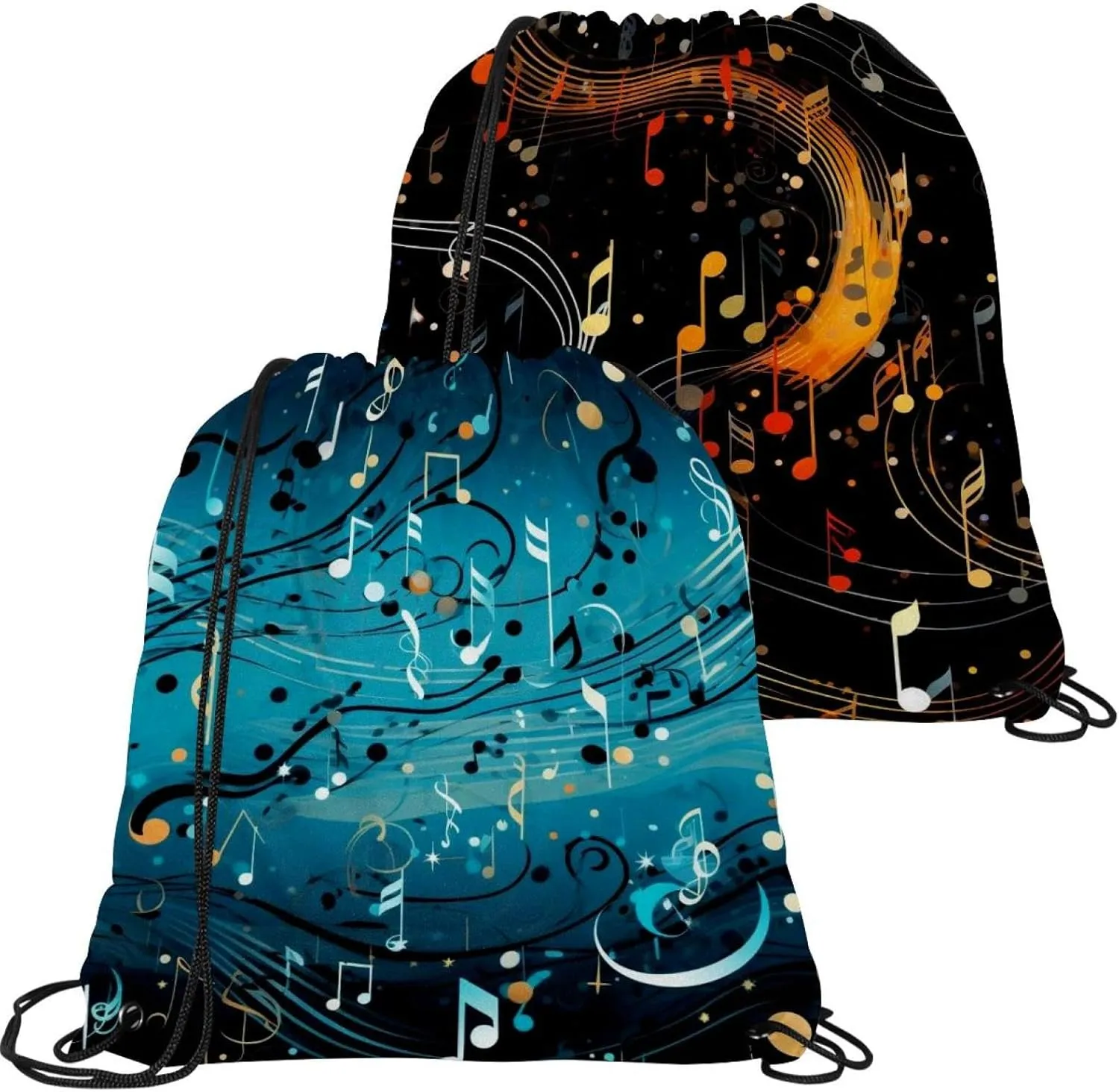 2pcs Drawstring Bag for Women Men,Water Resistant Spatial Blue Notes Gym Bag String Cinch Backpack Sackpack for Sports Swimming Beach