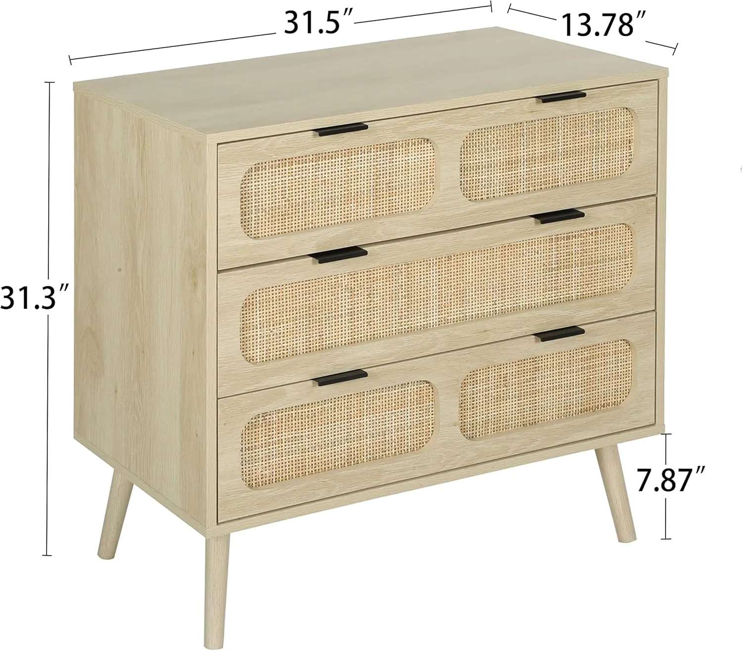 3 Drawer Dresser, Modern Rattan Dresser Chest with Wide Drawers and Metal Handles, Farmhouse Wood Storage Chest of Drawers for Bedroom, Living Room, Hallway, Entryway (Natural-2 Packs)