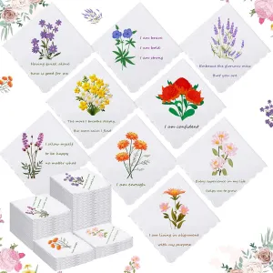 36 Pcs Cotton Handkerchiefs for Women, Bulk Inspirational Hankies Gifts with Vintage Floral Print and Wavy Edge for Mother's Day Sister Friend Ladies Positive Gift