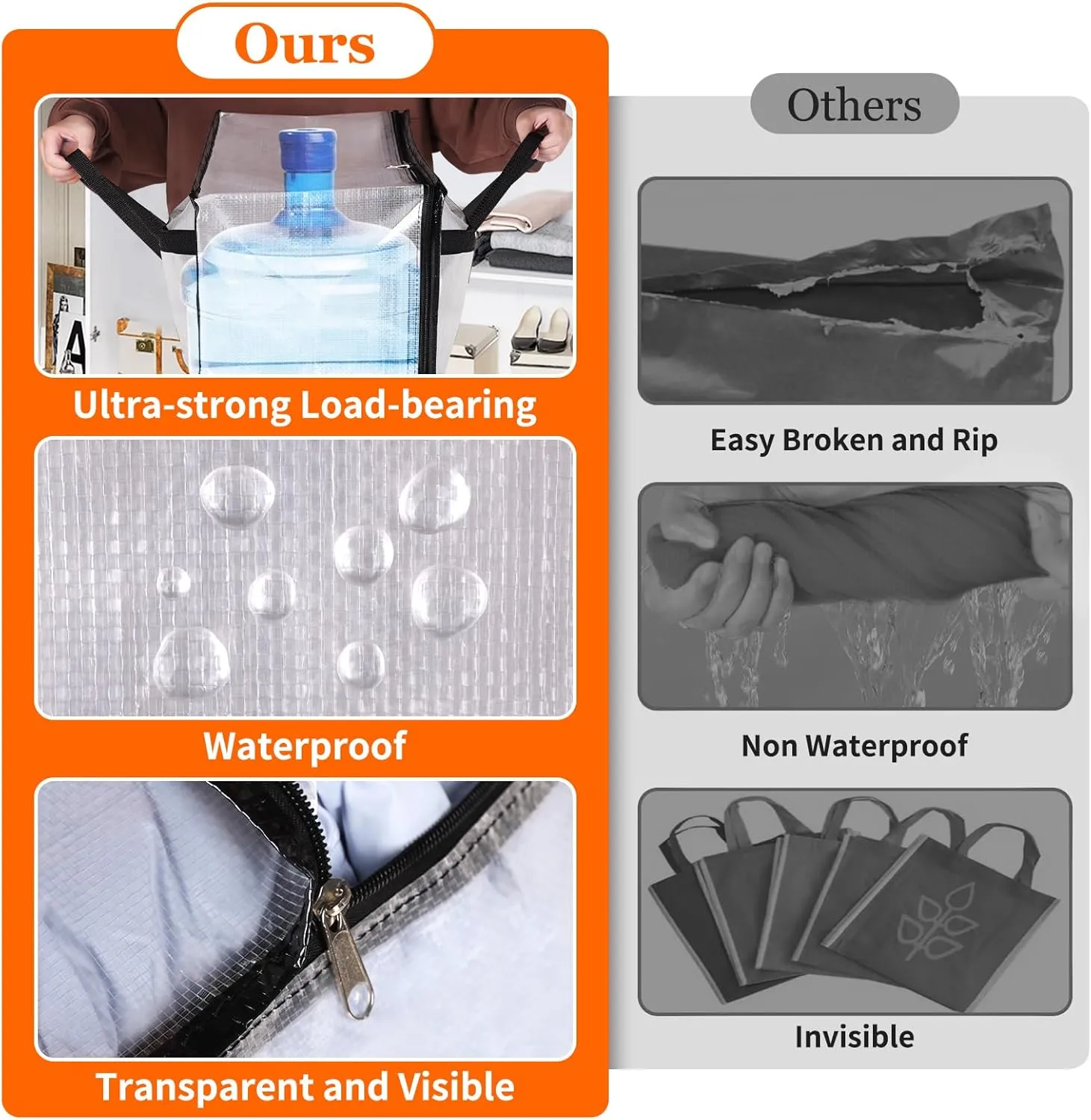 4 Pack Clear Storage Bags for Comforter, Clothes & Bedding, Plastic Blanket Storage with Zipper and Handle, Moving Bags, Closet Organizer and Under-Bed Storage (90L)
