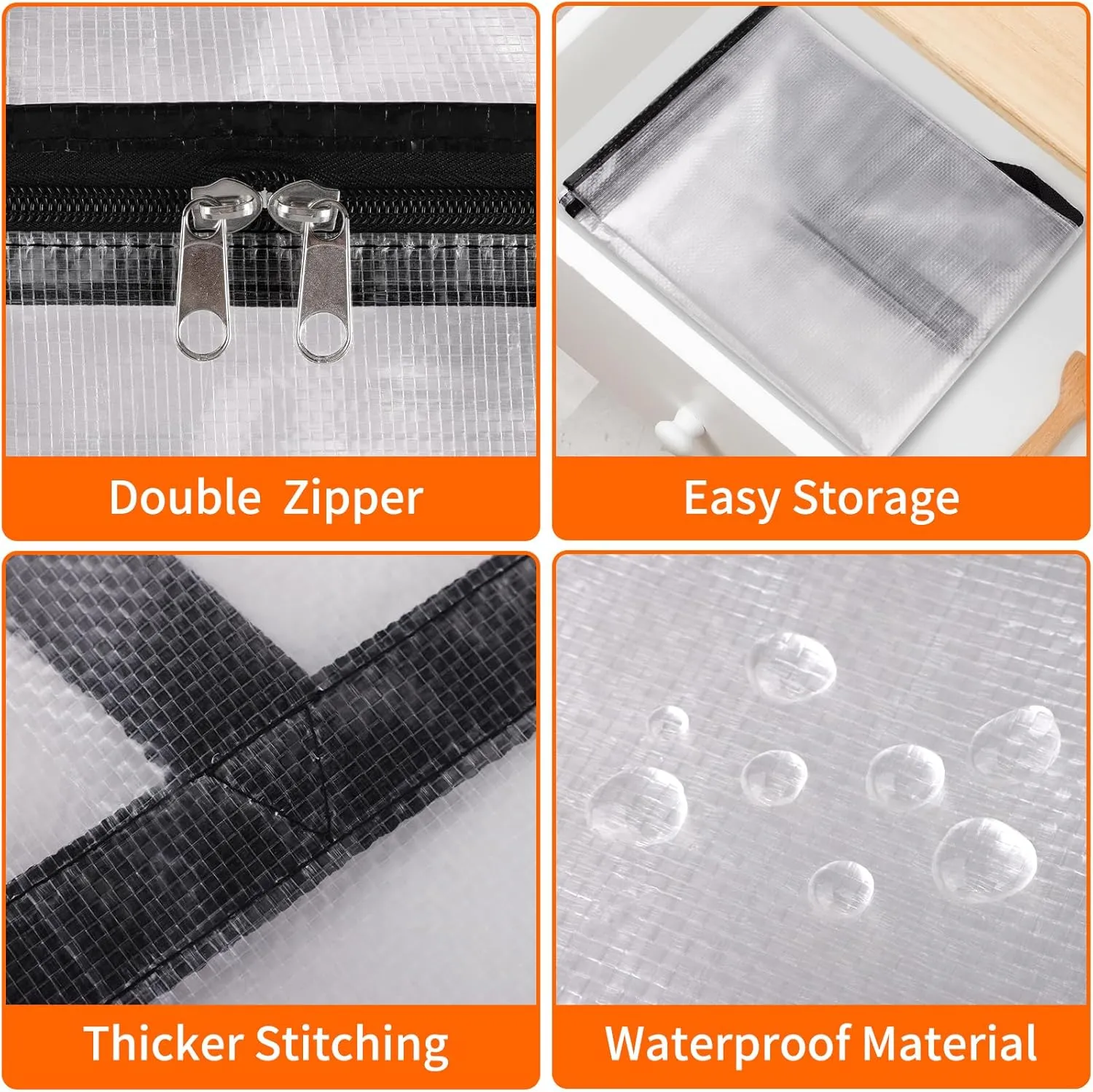 4 Pack Clear Storage Bags for Comforter, Clothes & Bedding, Plastic Blanket Storage with Zipper and Handle, Moving Bags, Closet Organizer and Under-Bed Storage (90L)