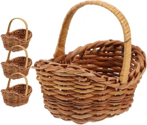 4 Pcs Tiny Miniature Rattan Baskets with Handles Mini Woven Basket for Crafts Dollhouse Accessories Photography Props, Wedding Party Favors Crafts Decor