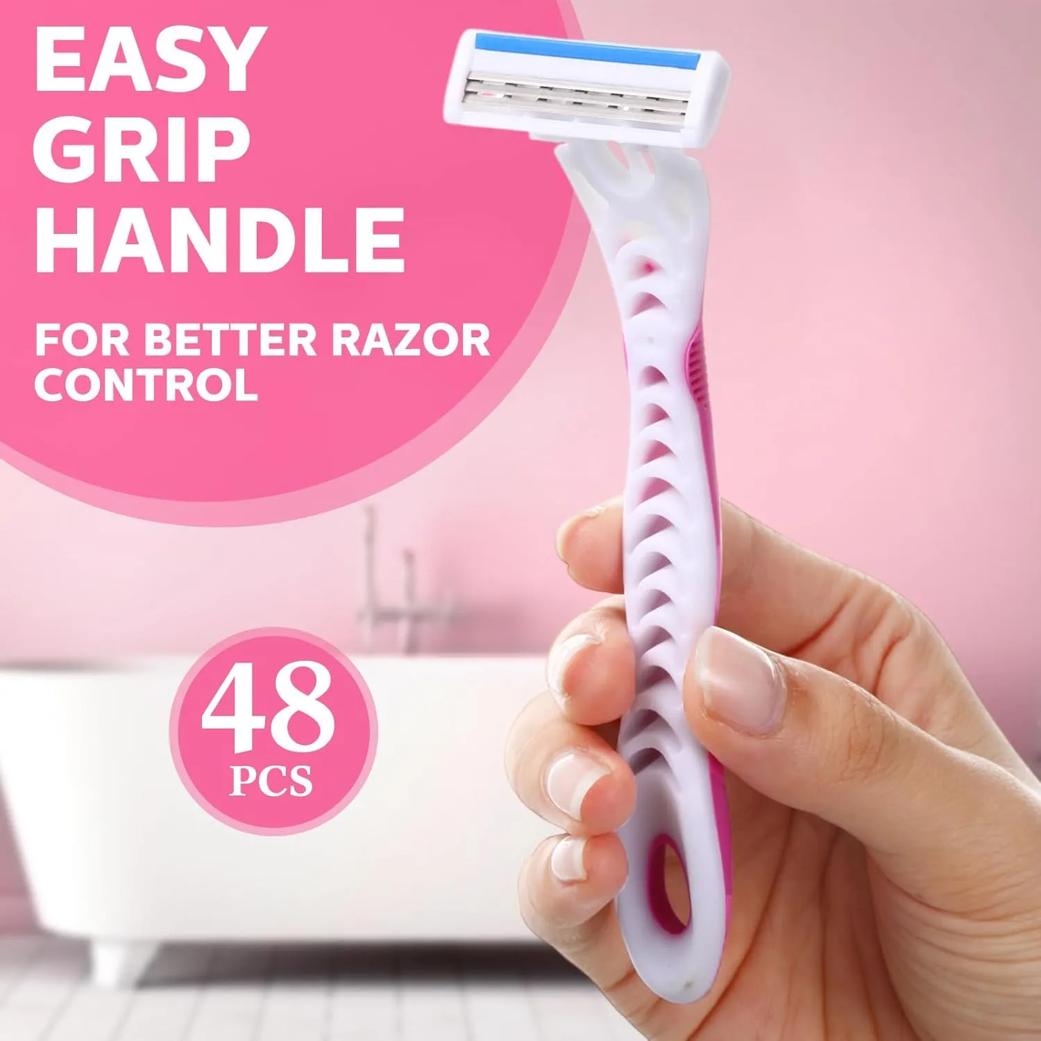 48 Count Women's Disposable Razors Blades Bulk 3 Blade Razors for Women Disposable Head Razor Sensitive Skin Razor Comfortable Shave for Bathing Hotel Travel