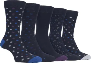5 Pack Mens Suit Crew Cotton Dress Socks with Pattern (CS192NVYPUR (Polka Dot), 7-12 US) Blue