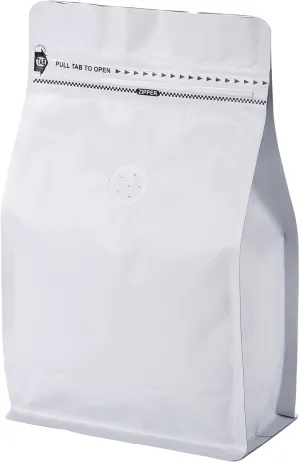 50 Count 16 Ounce Matt White Aluminum Foil Coffee Bags, Stand Up/Flat Bottom Coffee Pouches with Air Release Valve and Reusable Side Zipper (50, 16OZ, 1LB, 500G)