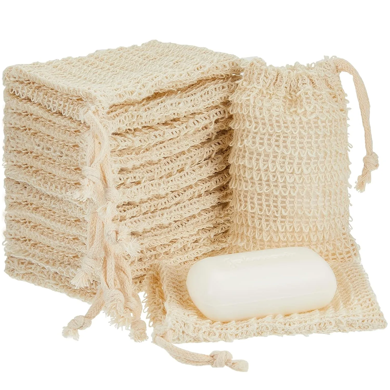 50 Pack Soap Saver Bag with Drawstring Exfoliating Pouch Sisal Soap Savers Mesh Soap Bag Foaming and Drying Soap Holder for Bath and Shower