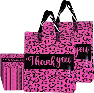 50 PCS Thank You Bags for Small Business 12x15 Inch Leopard Plastic Shopping Bags with Handles
