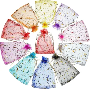 500 Pcs Moon Organza Mesh Jewelry Bags bulk with Drawstring Moon Star Organza Bags Sheer Candy Jewelry Pouches Wedding Favor Gift 4 x 6 Inch Sachet Mesh Pouches for Party