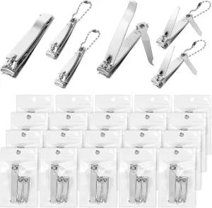 60Pcs/20Sets Nail Clippers Set Bulk, Finger Nail Clippers Toenail Clipper with Nail File Point Stainless Steel Nail Clippers Cutters Set for Homeless Travel Hotel Nursing Home Men Women