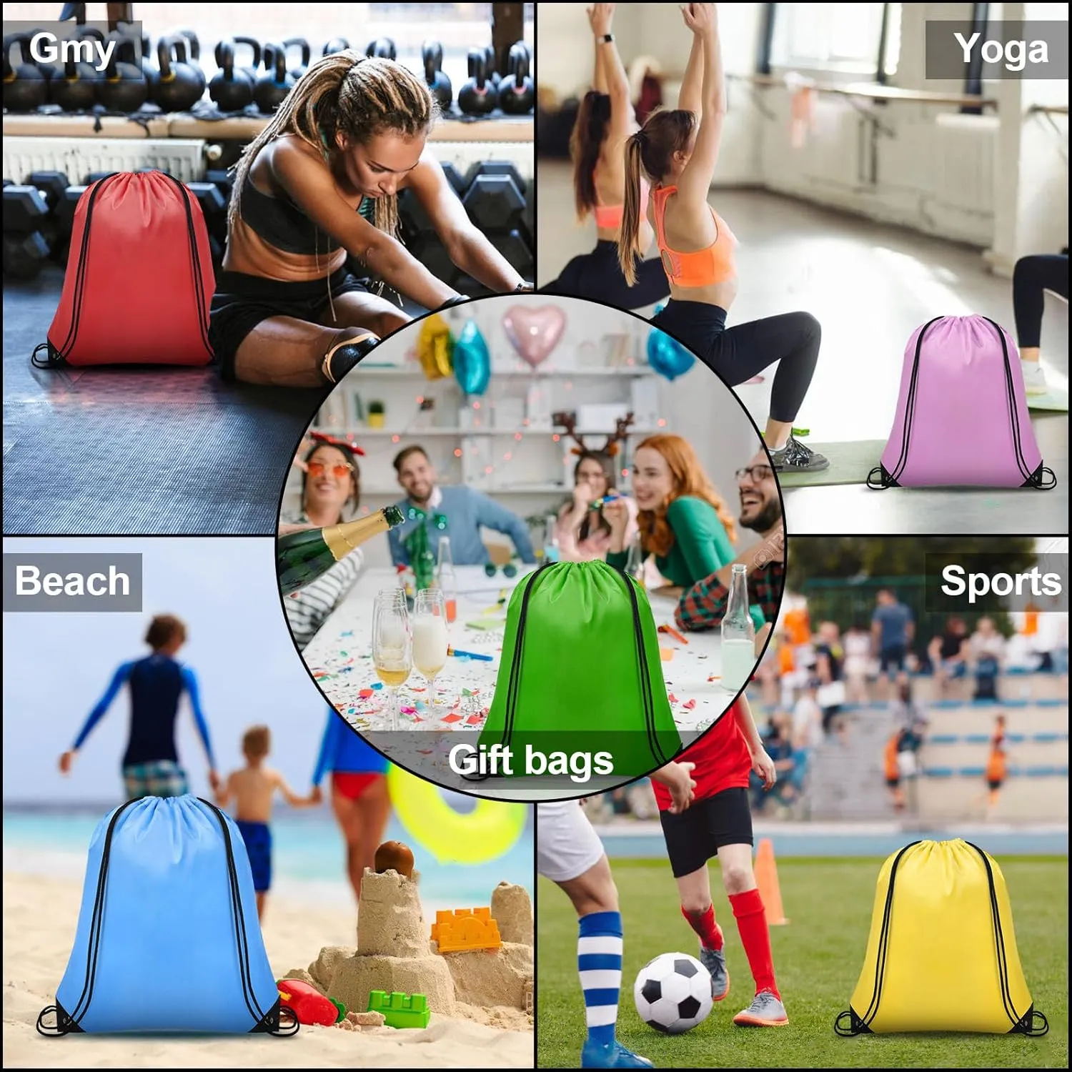64Pcs Drawstring Bags Bulk Cinch Bag, Polyester String Bag Drawstring Backpack for Trip Party Camping Sports Gym Yoga（Classic）