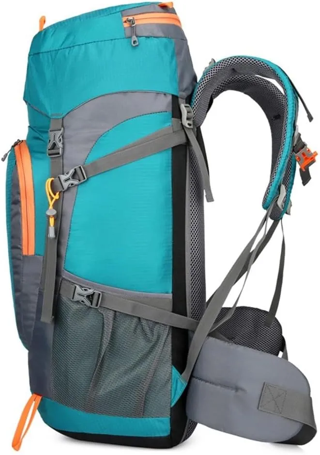 65L Hiking Backpack Waterproof Nylon Travel Daypack With Rain Cover For Camping Trekking Mountaineering Camping Backpack Assault Pack For Climbing(Lake Blue)