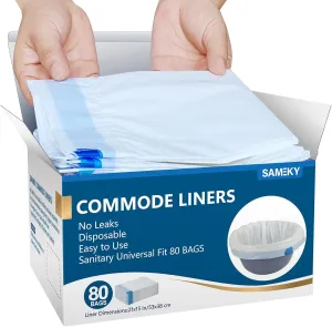 80 Count Commode Liners for Bedside Commode, Portable Toilet Chair Bucket | Value Pack Universal Fit | Bedside Commode Liners | Disposable Bedside Commode Liner Bags, Make Caregiving Easier