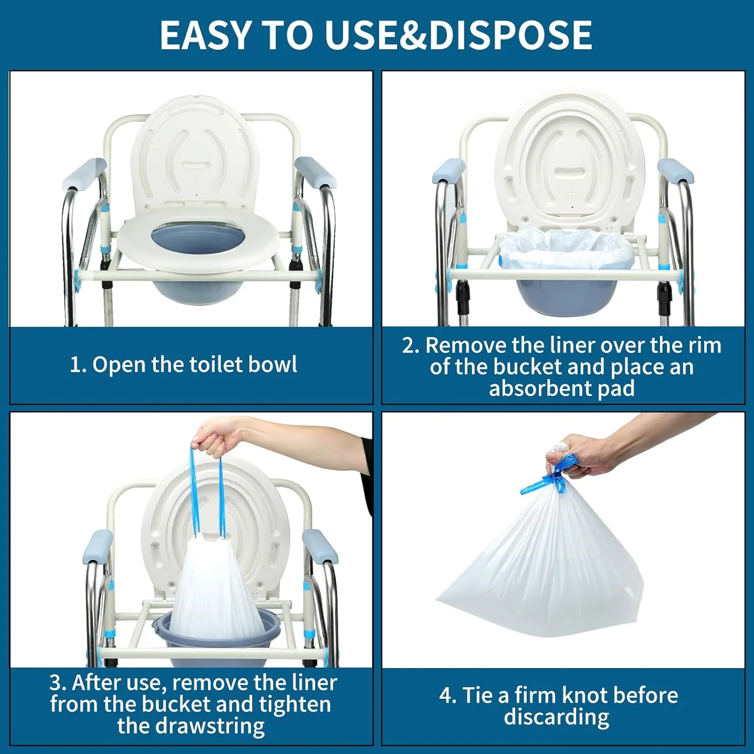 80 Count Commode Liners for Bedside Commode, Portable Toilet Chair Bucket | Value Pack Universal Fit | Bedside Commode Liners | Disposable Bedside Commode Liner Bags, Make Caregiving Easier