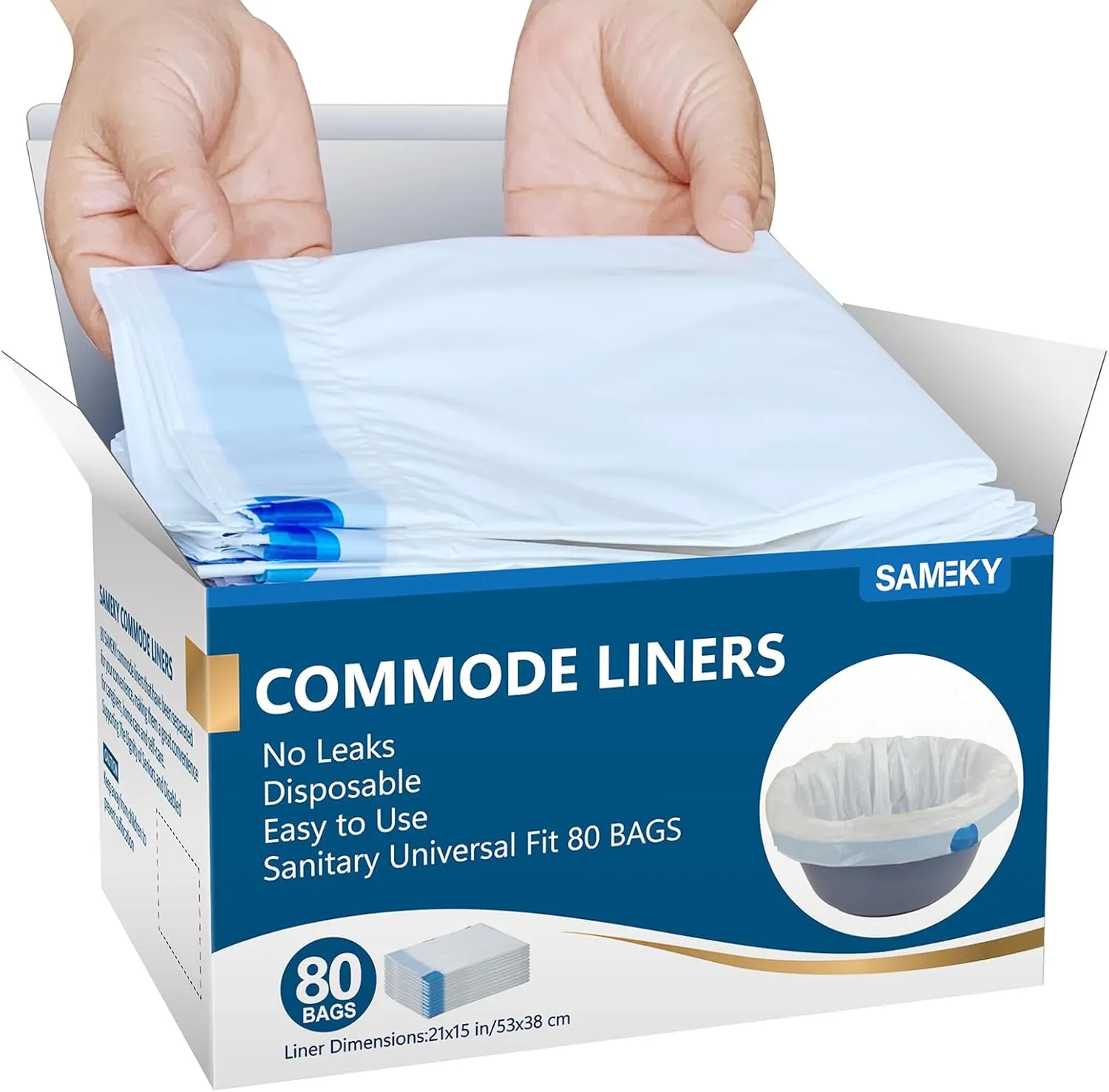 80 Count Commode Liners for Bedside Commode, Portable Toilet Chair Bucket | Value Pack Universal Fit | Bedside Commode Liners | Disposable Bedside Commode Liner Bags, Make Caregiving Easier