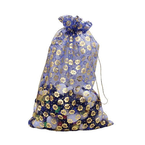 8x10 cm | Printed Organza Potli Bags | Pack of 70 |Blue Colour | Candy Bag |