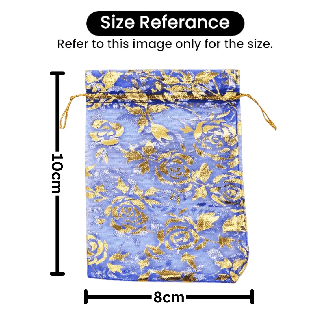 8x10 cm | Printed Organza Potli Bags | Pack of 70 | Red Colour | Candy Bag |