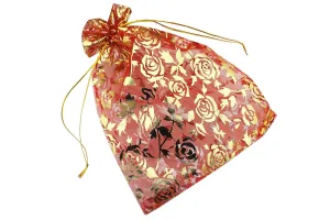 8x10 cm | Printed Organza Potli Bags | Pack of 70 | Red Colour | Candy Bag |