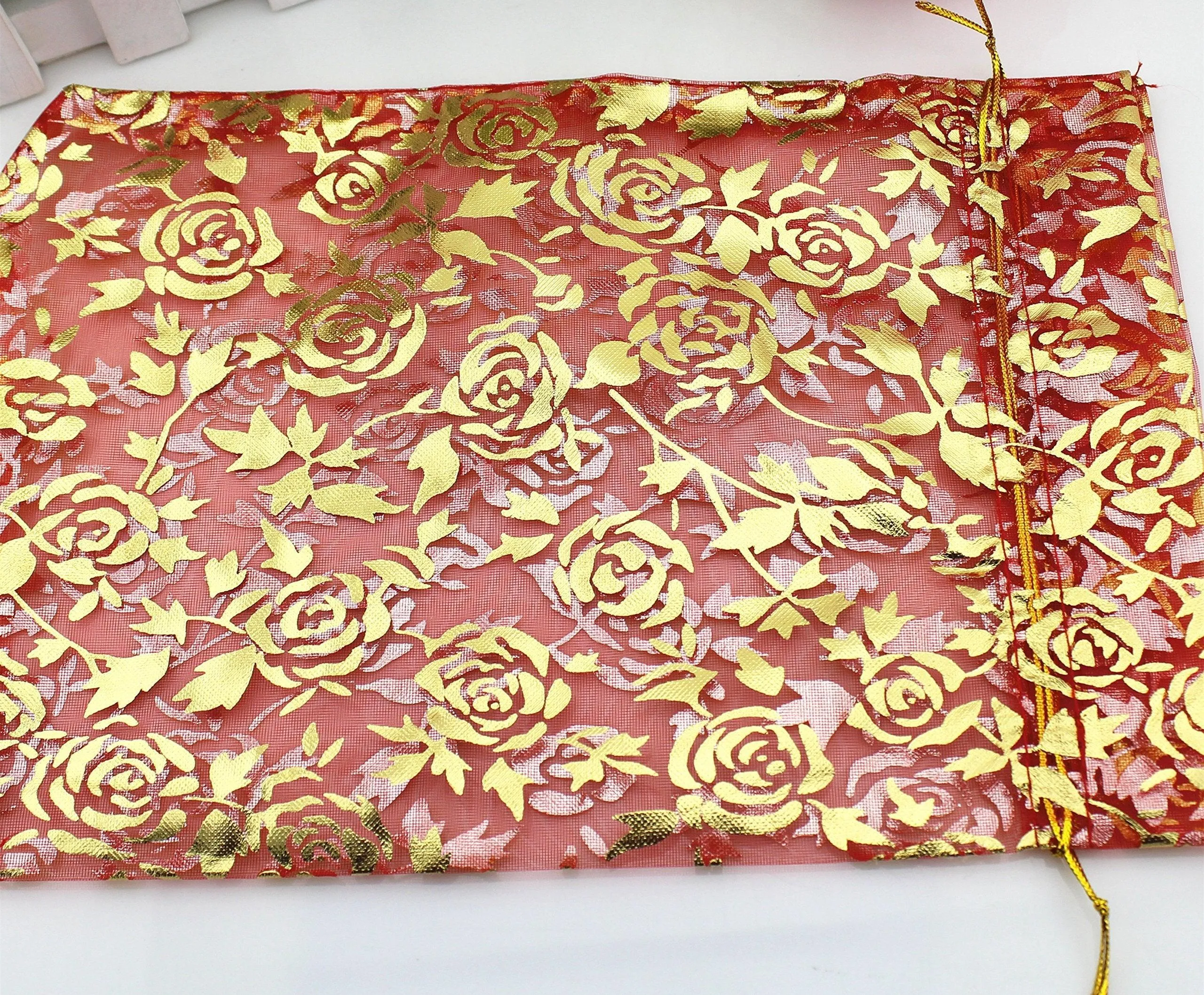8x10 cm | Printed Organza Potli Bags | Pack of 70 | Red Colour | Candy Bag |