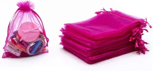 8x10 cms | 3x4 inch | Magenta Colour | Shagun Potli Bags Organza Potli Pouch Sheer Pouches Candy Chocolate Pouches Drawstring Pouches