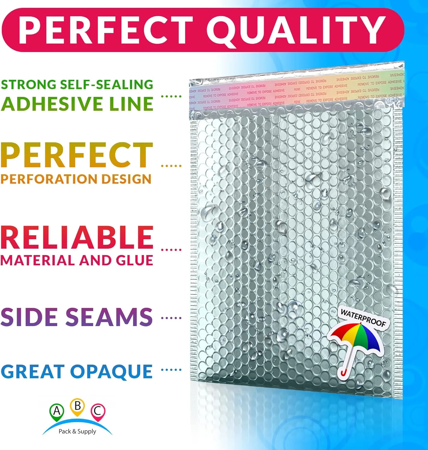 ABC Ice Blue Metallic Bubble Mailers, 8.5 x 11 Inches, 25 Pack. Aluminum Foil and Polyethylene Envelope. Waterproof Packaging for Jewelry