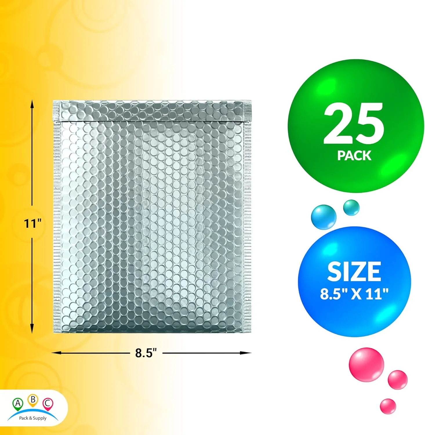 ABC Ice Blue Metallic Bubble Mailers, 8.5 x 11 Inches, 25 Pack. Aluminum Foil and Polyethylene Envelope. Waterproof Packaging for Jewelry