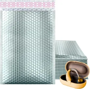 ABC Ice Blue Metallic Bubble Mailers, 8.5 x 11 Inches, 25 Pack. Aluminum Foil and Polyethylene Envelope. Waterproof Packaging for Jewelry