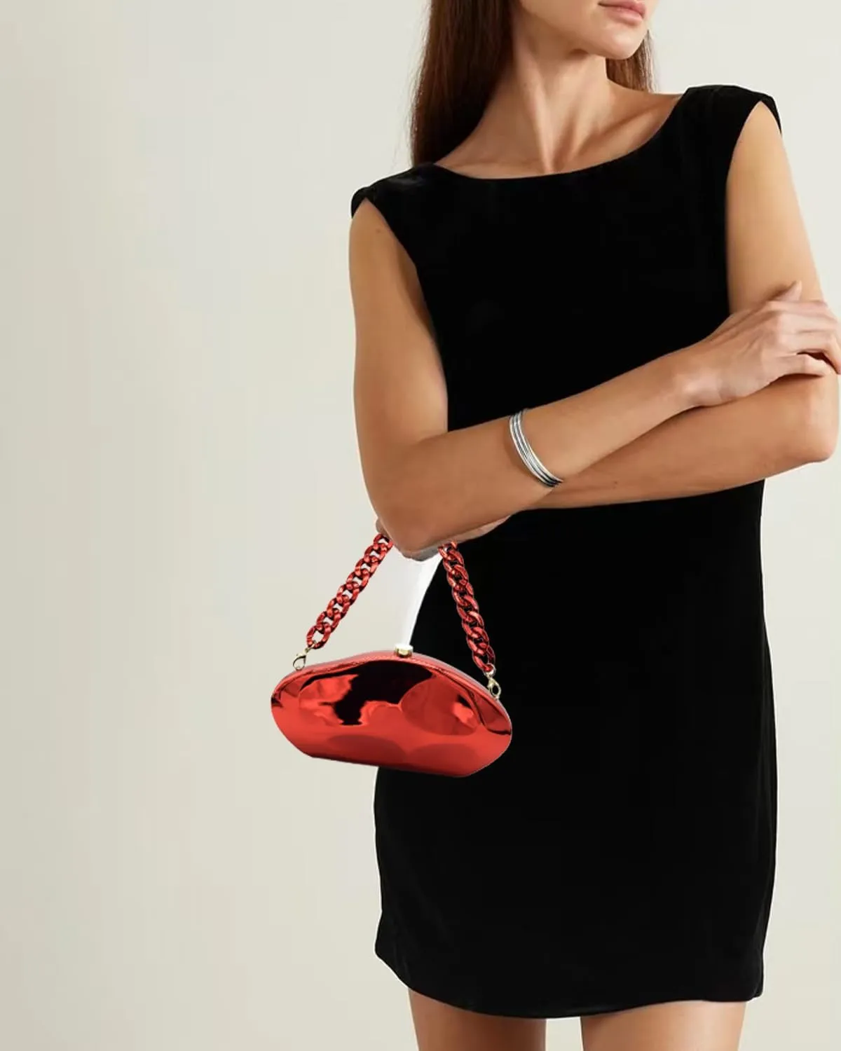 Acrylic Evening Clutch Purse for Women Formal, Metallic Purse Evening Handbags Metal Chain Shoulder Bag