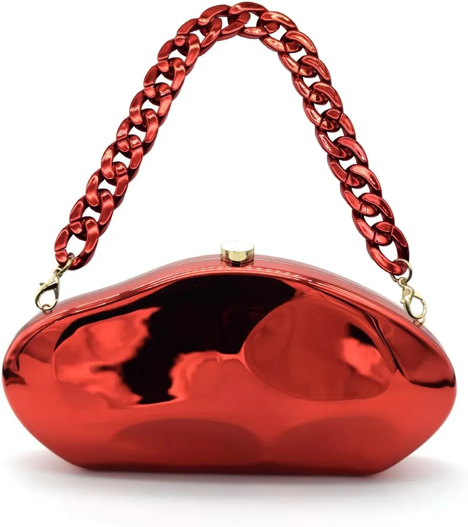Acrylic Evening Clutch Purse for Women Formal, Metallic Purse Evening Handbags Metal Chain Shoulder Bag