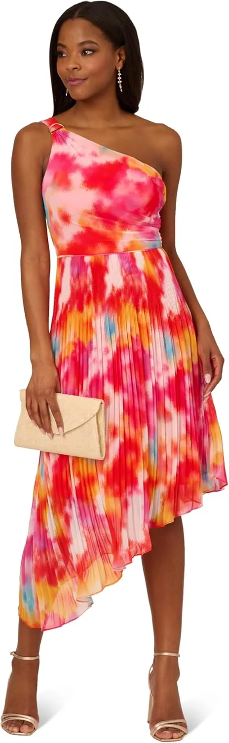 Adrianna Papell Women's Asymmetric Chiffon Ankle Dress