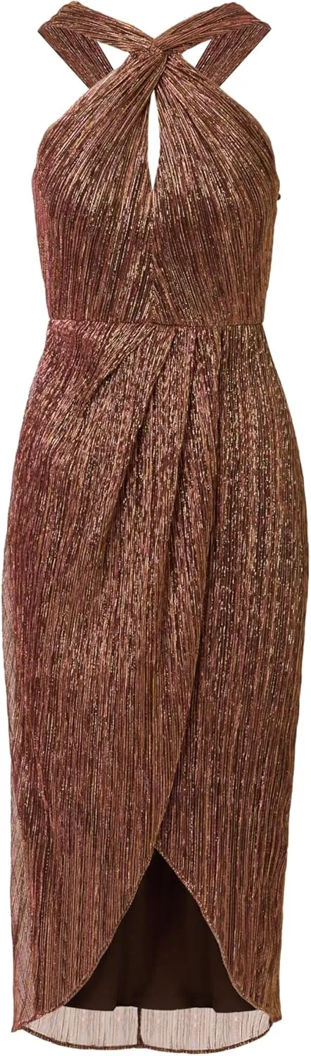 Adrianna Papell Women's Halter Crinkle Metallic Dress
