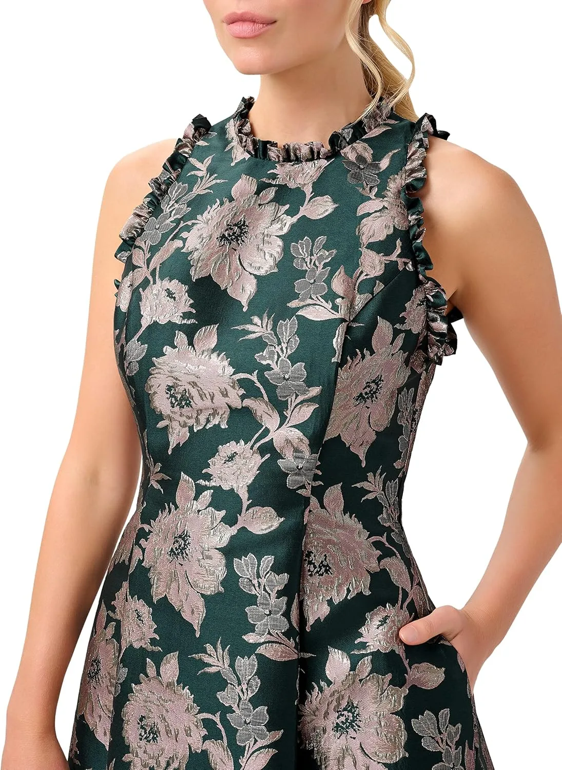 Adrianna Papell Women's Ruffle Jacquard Dress