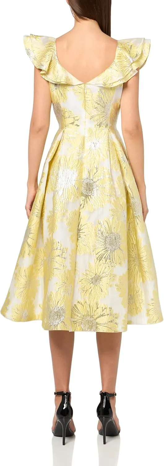 Adrianna Papell Women's Sheer Floral Ruffle Midi Dress