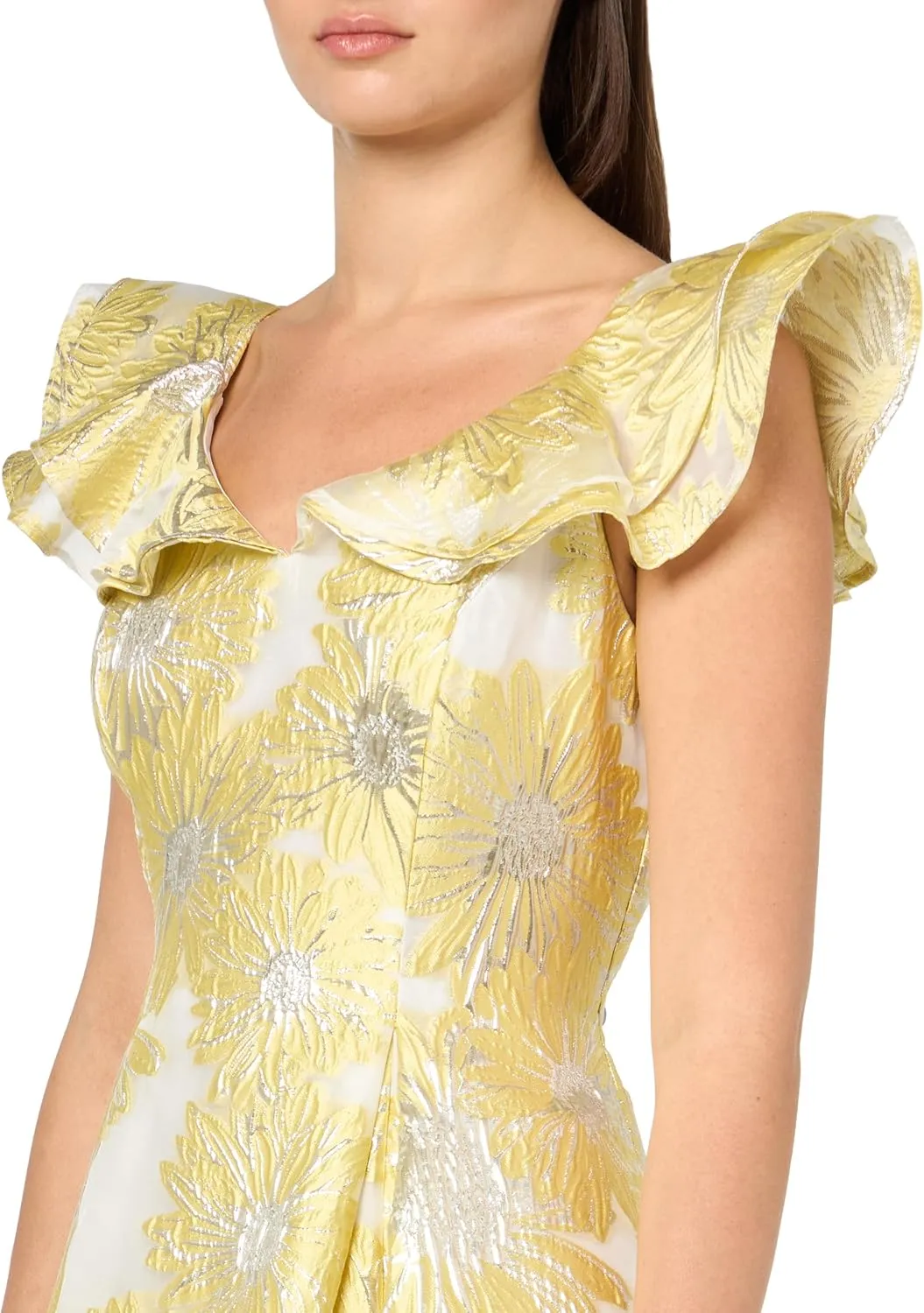 Adrianna Papell Women's Sheer Floral Ruffle Midi Dress