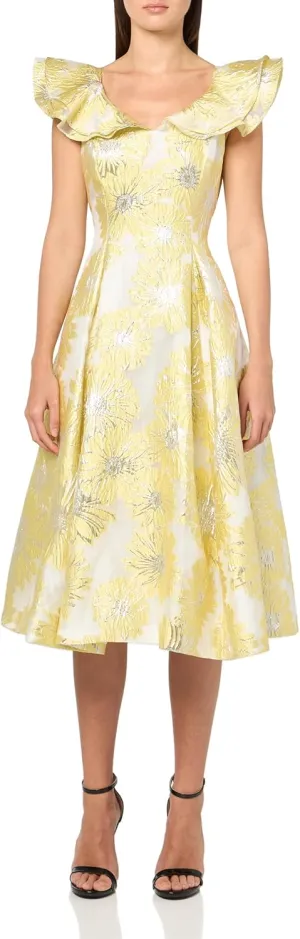 Adrianna Papell Women's Sheer Floral Ruffle Midi Dress