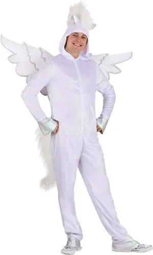 Adult Pegasus Costume With Front Zipper And Faux Fur Tail, Featuring Hoof-Shaped Cuffs, Fantasy Animal Outfits