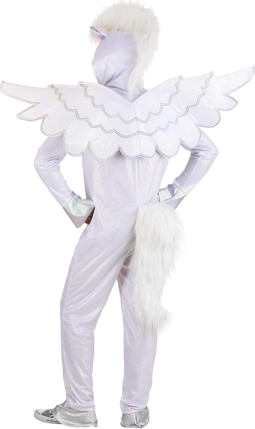 Adult Pegasus Costume With Front Zipper And Faux Fur Tail, Featuring Hoof-Shaped Cuffs, Fantasy Animal Outfits