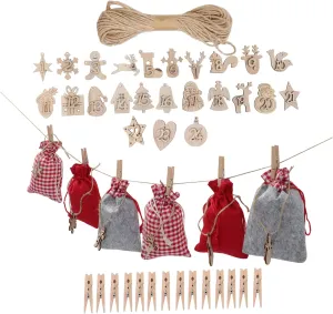 Advent Calendar Candy Bags Set Large Christmas Countdown Decor Bulk Storage Containers Pouches Drawstring Wrapping Bags