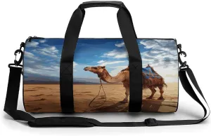 Aesthetic Sports Bag for Women Camel Printed Duffle Travel Bag for Men Women Mini Workout Bags Cylindrical Gym Bag