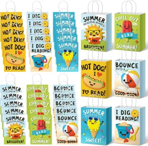 Affrolling 30 Pcs Summer Reading Paper Gift Bags for Kids Summer Party Favor Bags Books Reading Goodie Bags with Handles 7.9 x 5.9 x 3.5 Inches Read Treat Bags for Summer Book Lovers Exchange Gift