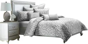 Aico Amini Canterbury 8 pc King Comforter Set in Silver