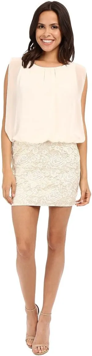 Aidan by Aidan Mattox Women's Sleevless Metallic Jacquard Cocktail Dress with Solid Chiffon Blousson Top