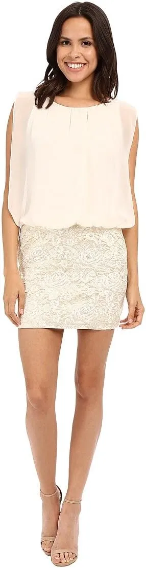 Aidan by Aidan Mattox Women's Sleevless Metallic Jacquard Cocktail Dress with Solid Chiffon Blousson Top