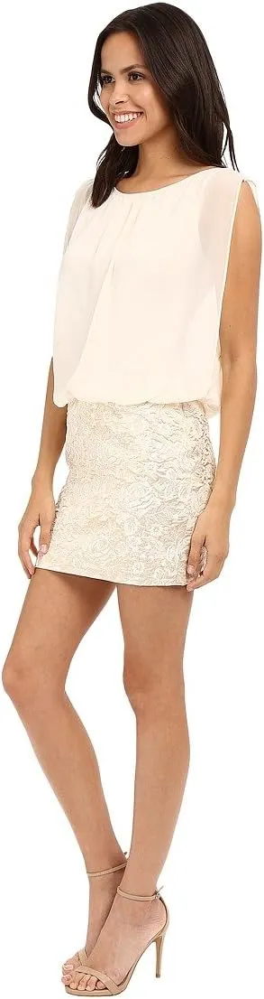 Aidan by Aidan Mattox Women's Sleevless Metallic Jacquard Cocktail Dress with Solid Chiffon Blousson Top