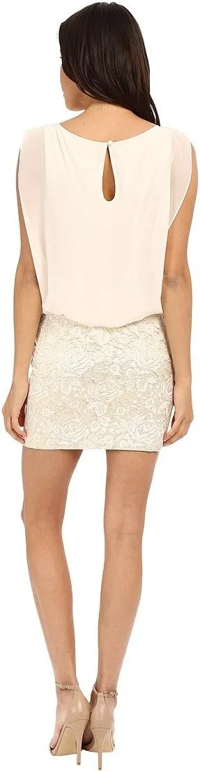 Aidan by Aidan Mattox Women's Sleevless Metallic Jacquard Cocktail Dress with Solid Chiffon Blousson Top