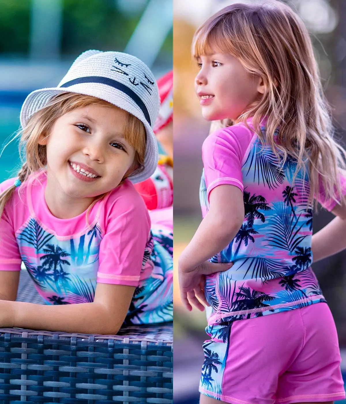 AIDEAONE Girls Rash Guard Swimsuit Short Sleeve Two Piece Bathing Suit Size 3-12T