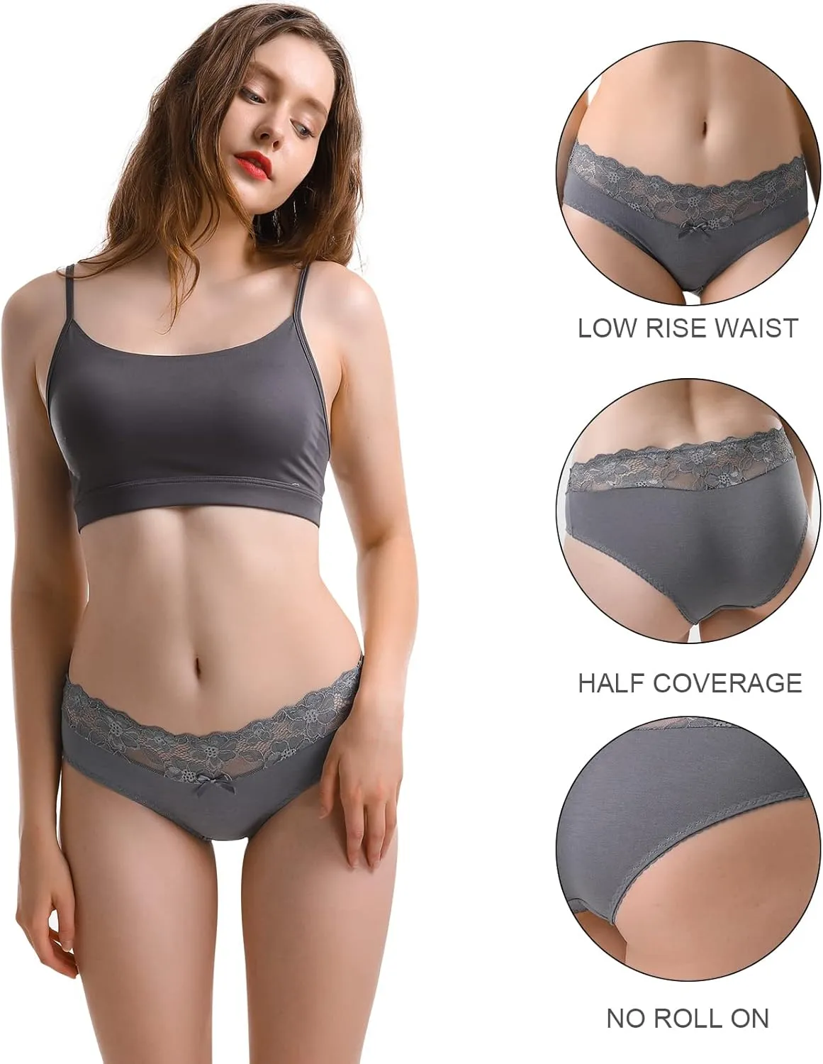 Aijolen Cotton Underwear for Women Bikini Panties Sexy Breathable Hipster with Lace Waist Multipack