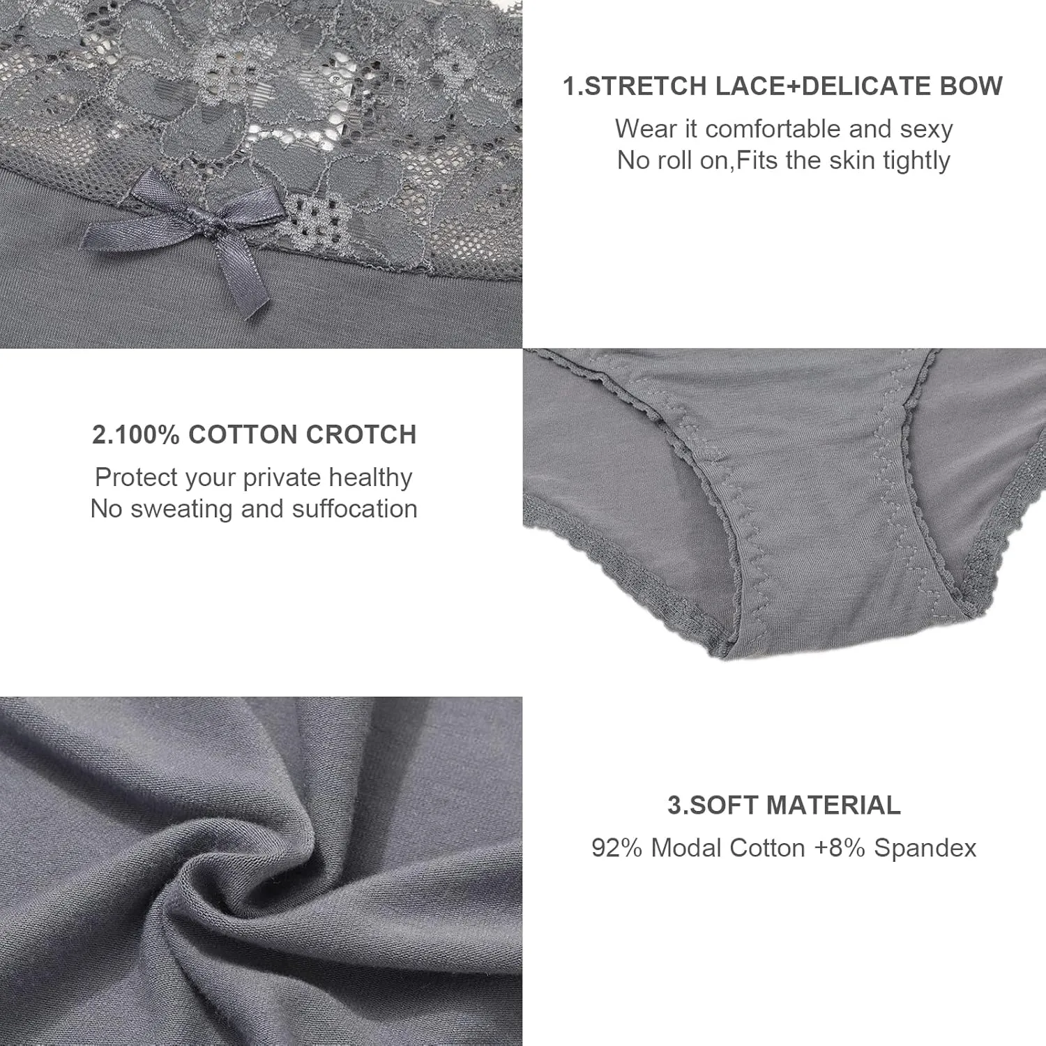Aijolen Cotton Underwear for Women Bikini Panties Sexy Breathable Hipster with Lace Waist Multipack